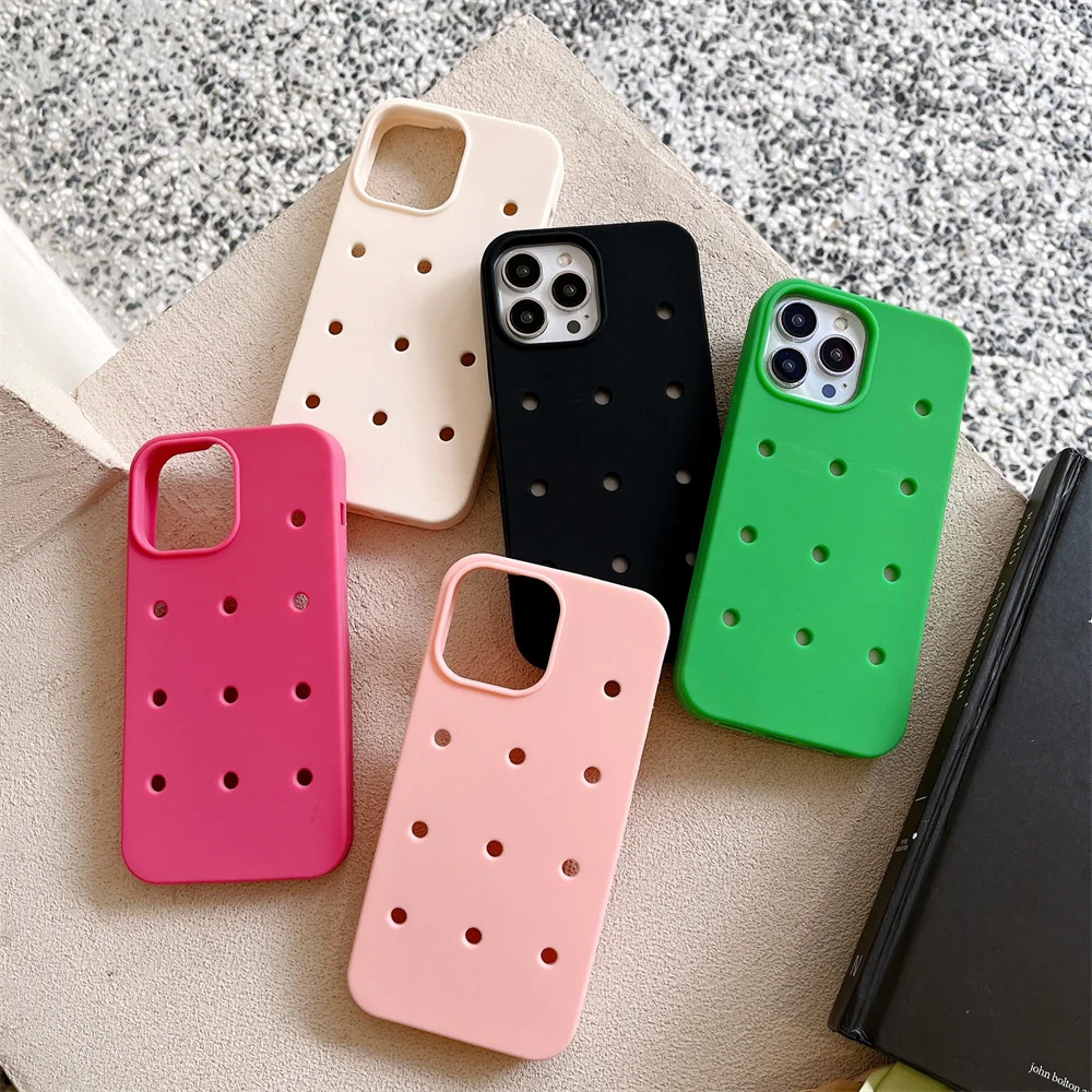 Pure Color With Breathable Hole Style Case For iPhone 15 14 13 12 11 Pro Max 13MINI  Soft Silicone Shockproof Fashion Cover Skin