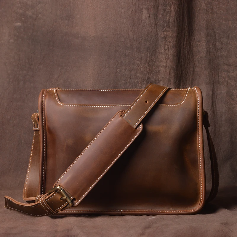 LUOKIR – sac à bandoulière en cuir véritable pour homme, sacoche Vintage, loisir, luxe, styliste, Crazy Horse, peau de vache