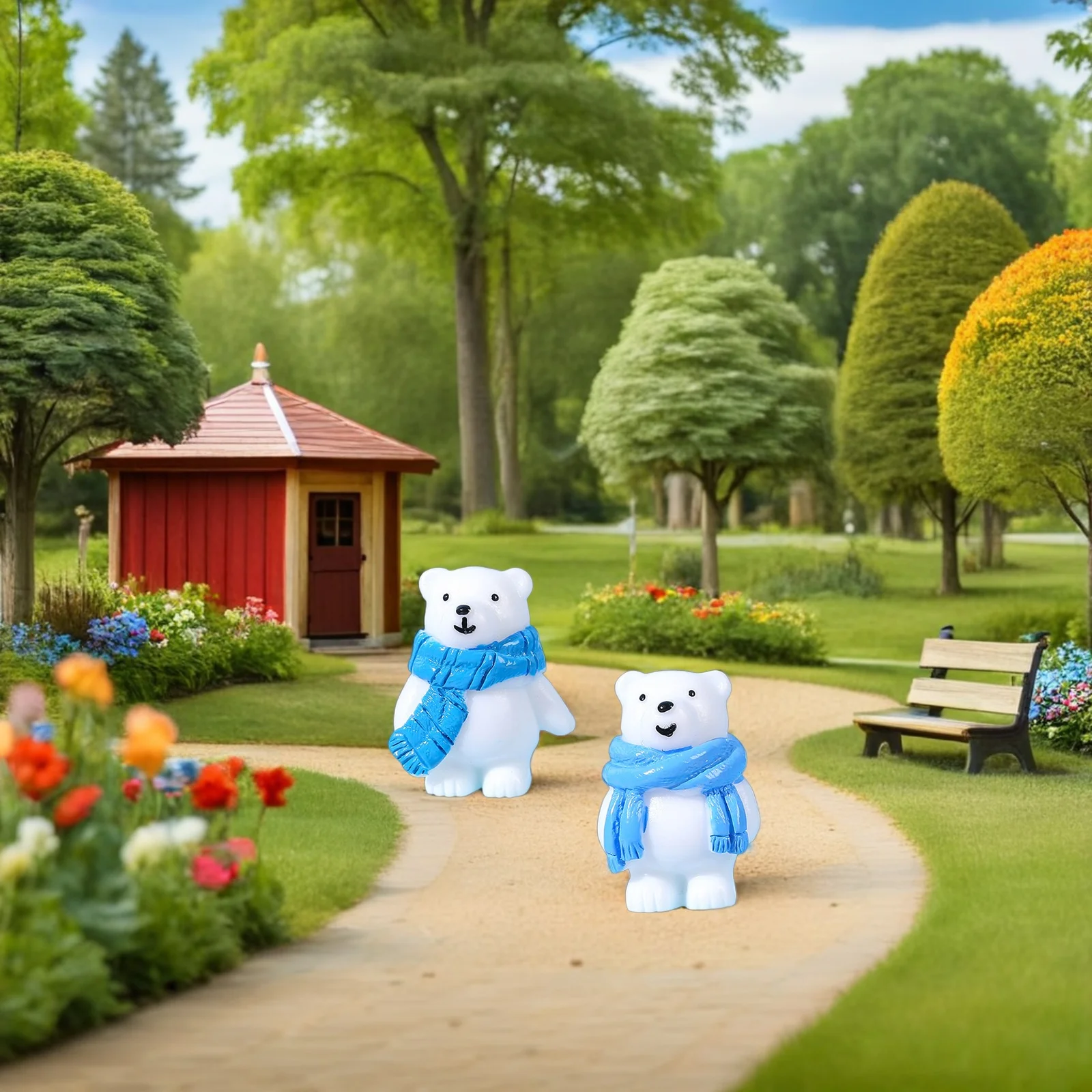 

32pcs Miniature Polar Bear Figurines Resin Arctic Animal Lifelike Scarf Design Desktop Dashboard Decor For Dollhouse Indoor