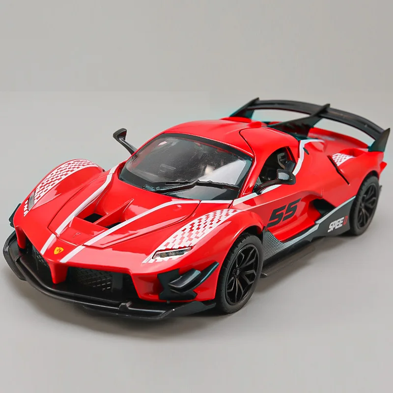 Modèle de voiture Ferrari FXX K Smile, alliage métallique moulé sous pression, collection son et lumière, ornements décoratifs pour passe-temps, cadeau garçon, C407, 1:24