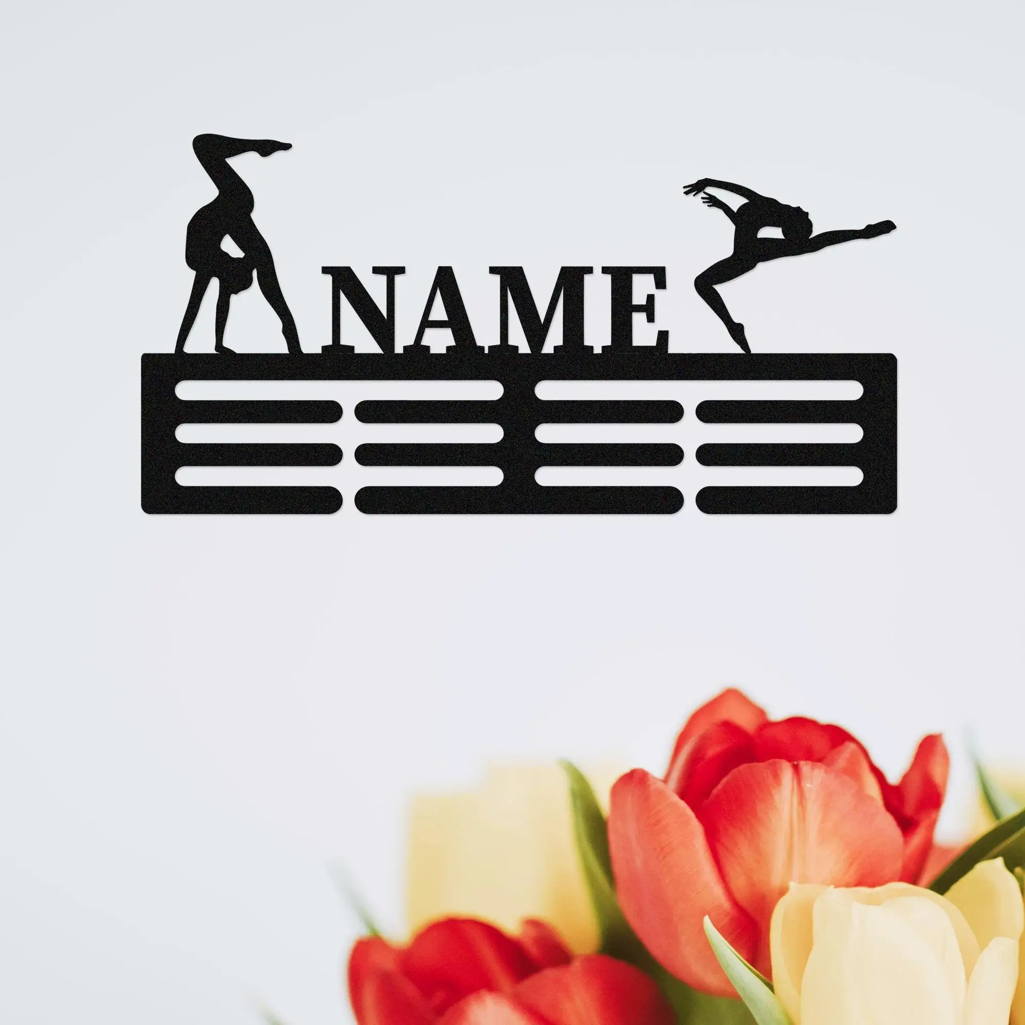 Personalized Gymnastics Medal Hanger,Custom Name 12‑Rung Metal Medal & Ribbon Display Rack