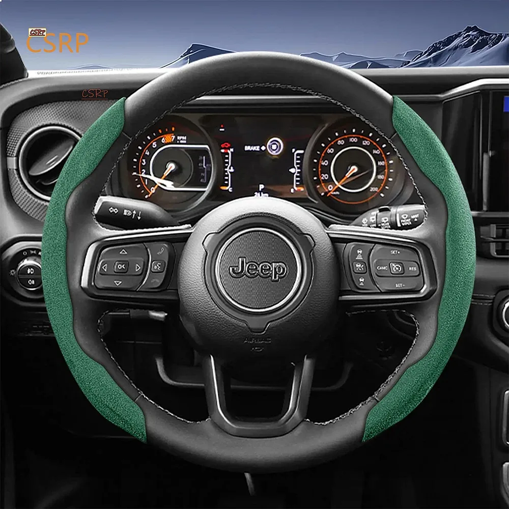Suitable for Jeep Sport Suede Steering Wheel Cover, Split Snap-On Anti-Slip Style, Grand Cherokee Compass Wrangler Renegade