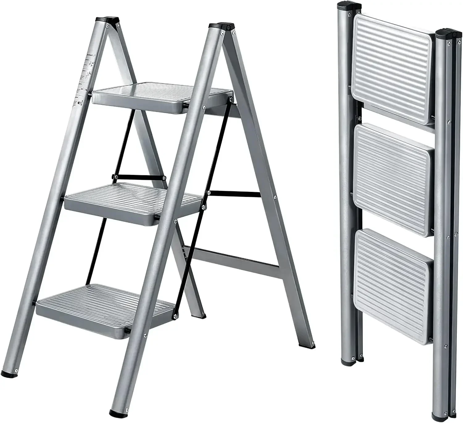 

3 Step Ladder, Folding Step Stool with Anti-Slip Wide Pedal, Portable Sturdy Steel Ladder 3 Steps, 330lbs Safety Kitchen