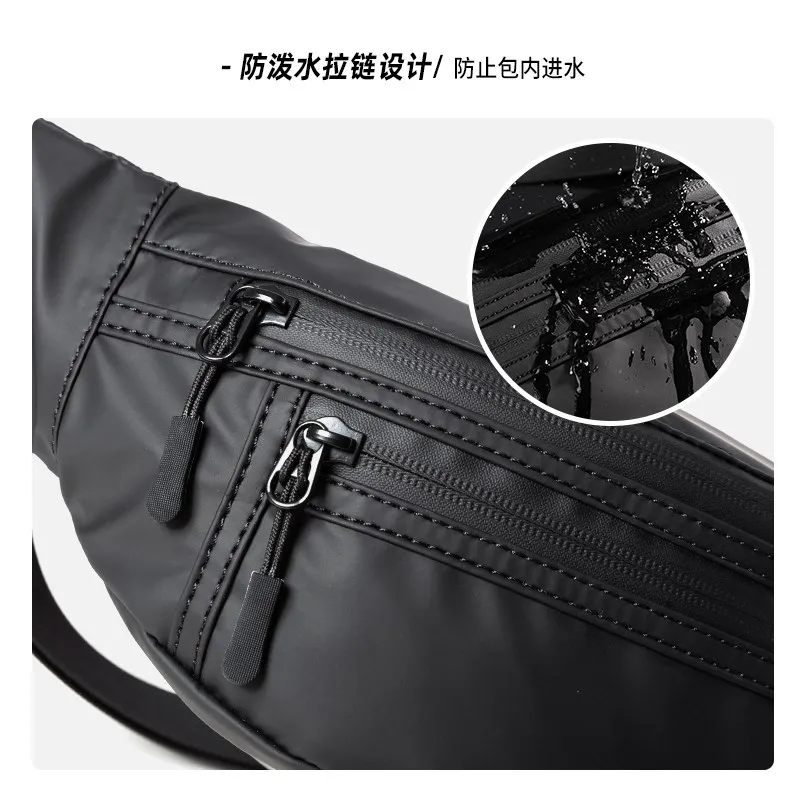 Men\'s Messenger Bag Chest Bags for Sport Travel Crossbody Pack Shoulder Sling Zipper Pure Color Small With Headphone Cable Hole