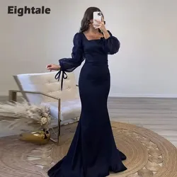 Eightale Navy Blue Evening Dress Puffy Sleeves Satin Mermaid Prom Party Gowns Customized dresses for women