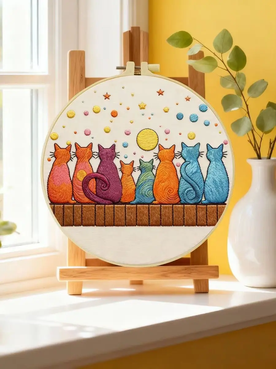 1 Stück 20X20CM/15X15CM 7,87/6,3 Zoll Katzen-Stickerei-Starter-Kit DIY-Kit DIY-Stickerei-Set Handarbeiten Heimdekoration – Detail 6