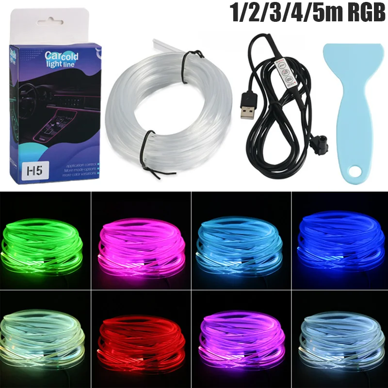 

Led Car Interior Neon Lights Strip RGB Multiple Modes DIY Ambient Light Decorative Atmosphere Dashboard Lamp 1m-5m strip