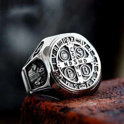 Vintage Exorcism Saint Benedict Cspb Cross Ring Men Punk Amulet Christianity Rings Stainless Steel Jewelry Gift Wholesale