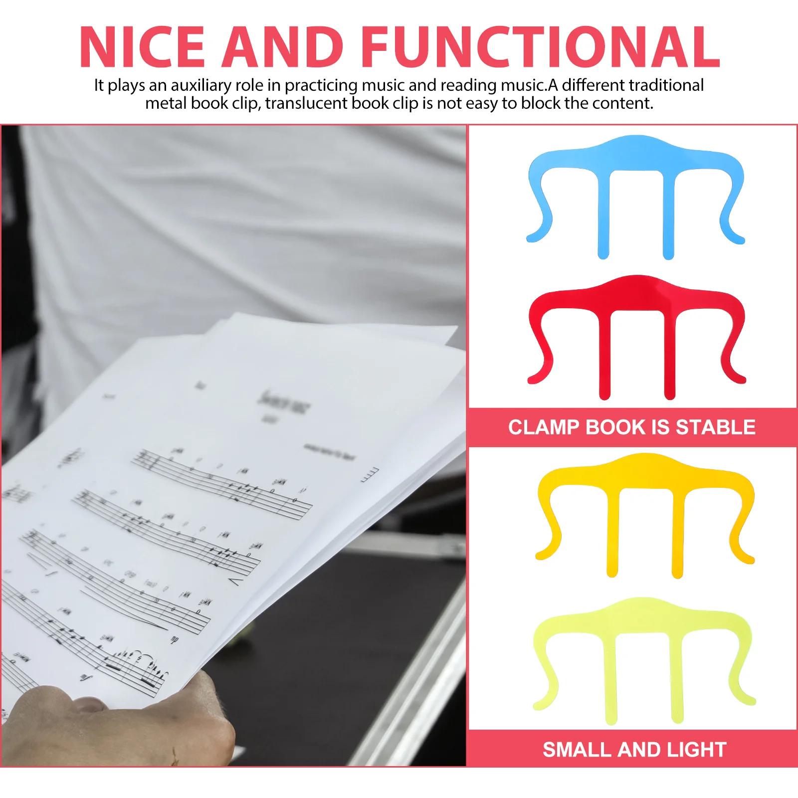 

4 Pcs Musical Score Holder Simple Book Clip Acrylic Page Clamp Type Note Desktop