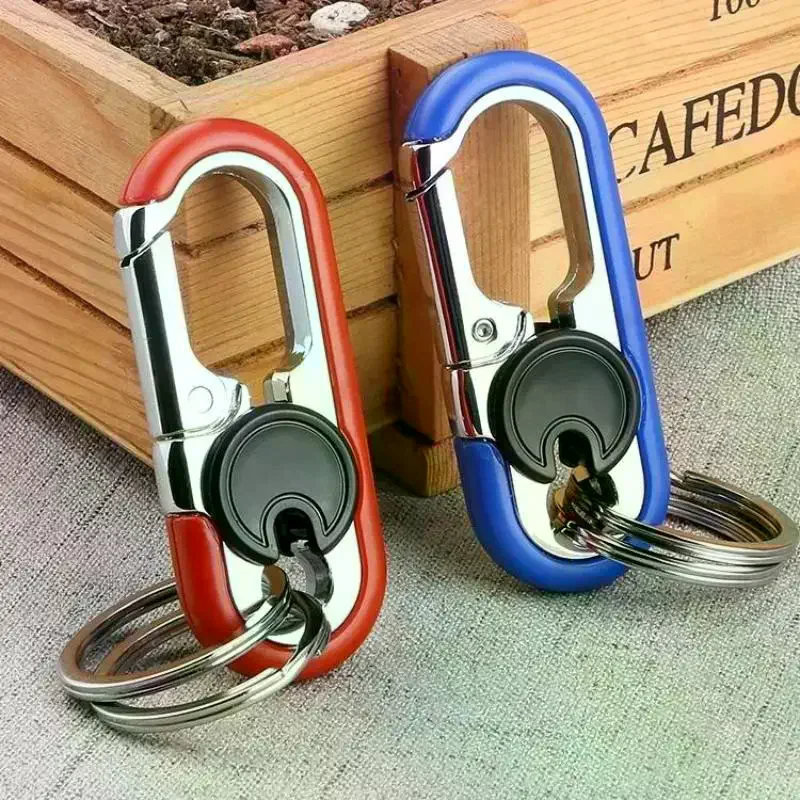 1Pcs Metal Double Ring Rotatable Lock Carabiner Keychain Quick Release Anti-Lost Key Holder Pendant For Men