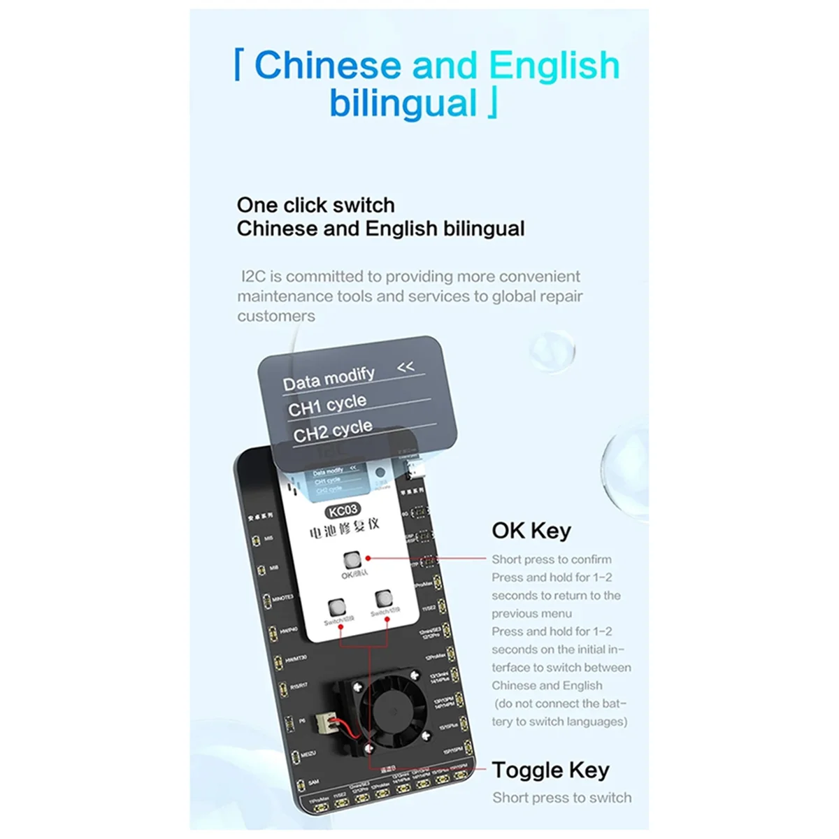 A002 I2C KC03 Battery Charge Repair Instrument for 6-15PM Android Battery Read and Write Detection Activation Board