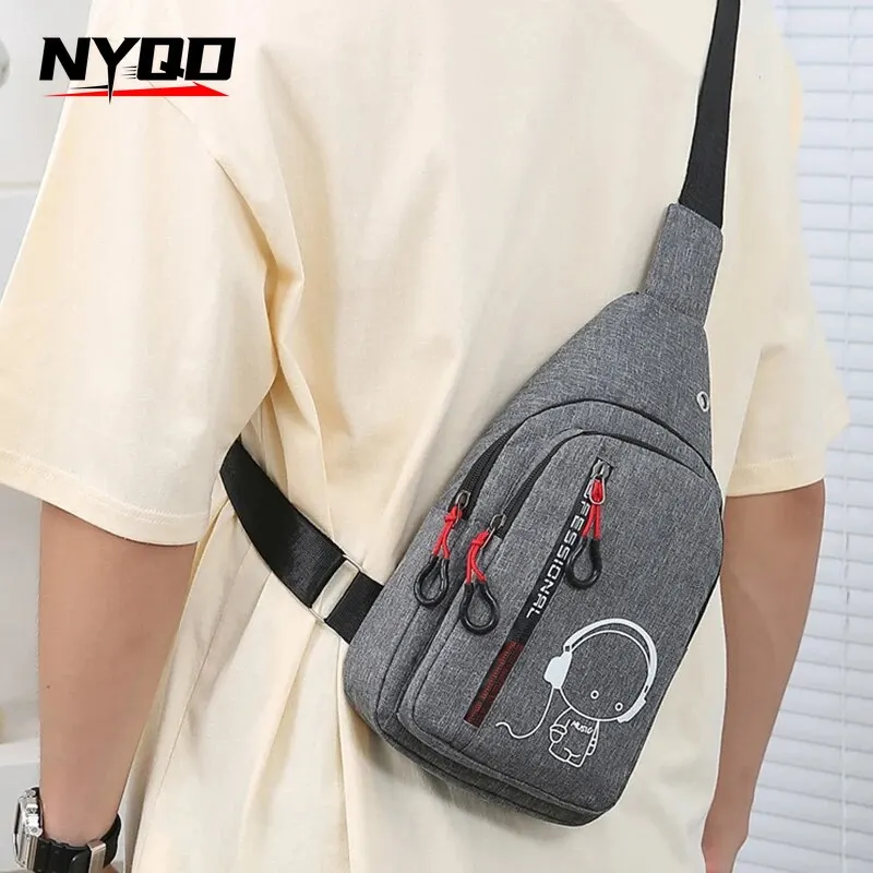 Sac à bandoulière décontracté de grande capacité pour hommes, sac de poitrine de sports de plein air, sac initié à la mode avec trou pour téléphone de sauna, sacs à main à bandoulière