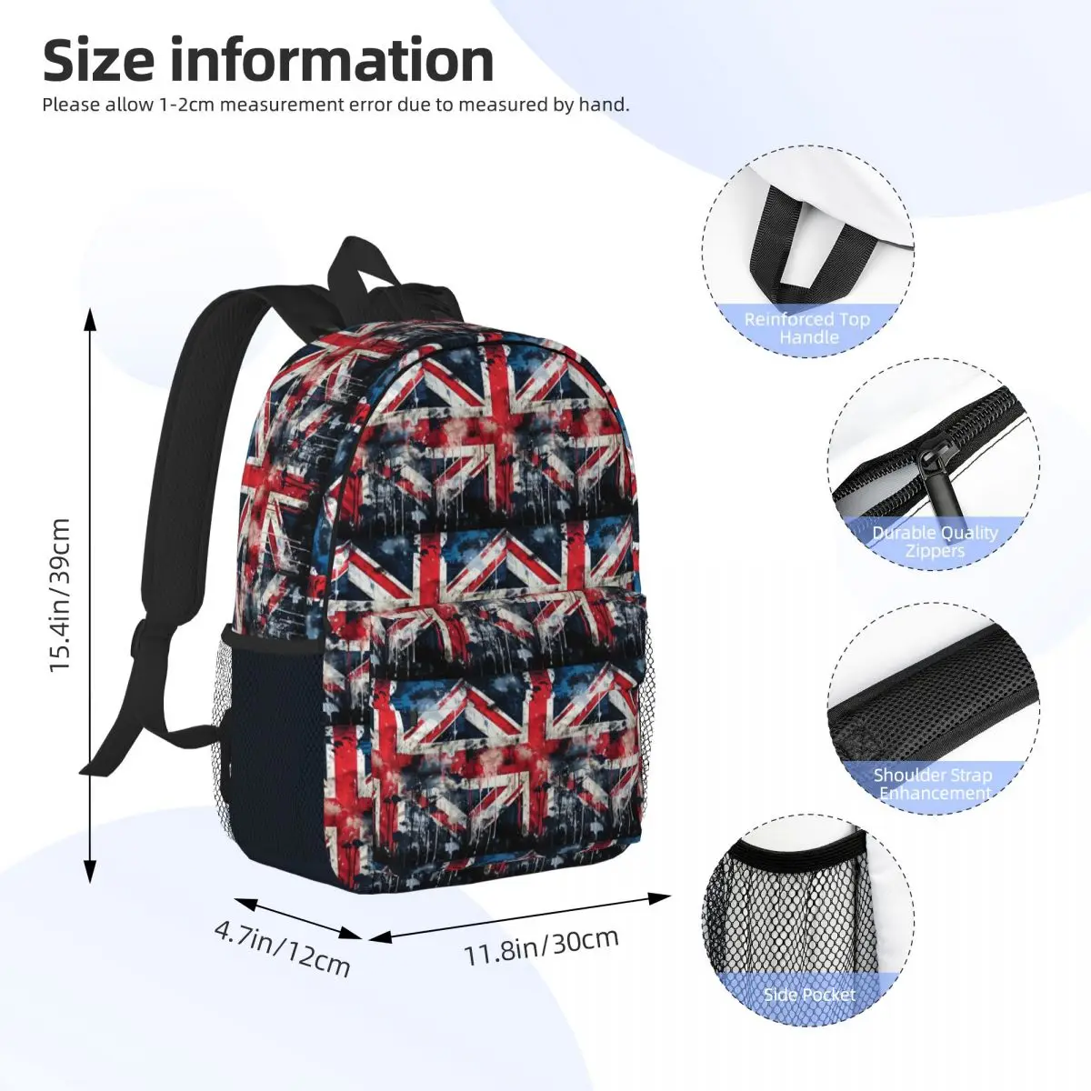 UK Flag Paint Texture Backpack Student Boys Girls BookBag Men Women School Bag Laptop Shoulder Bags