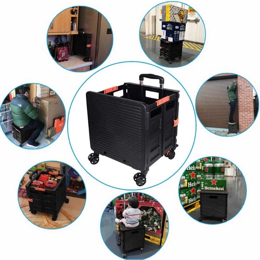 عربة أدوات قابلة للطي مع غطاء، عربة دوارة محمولة للتسوق والسفر والتخزين، باللون الأسود #6