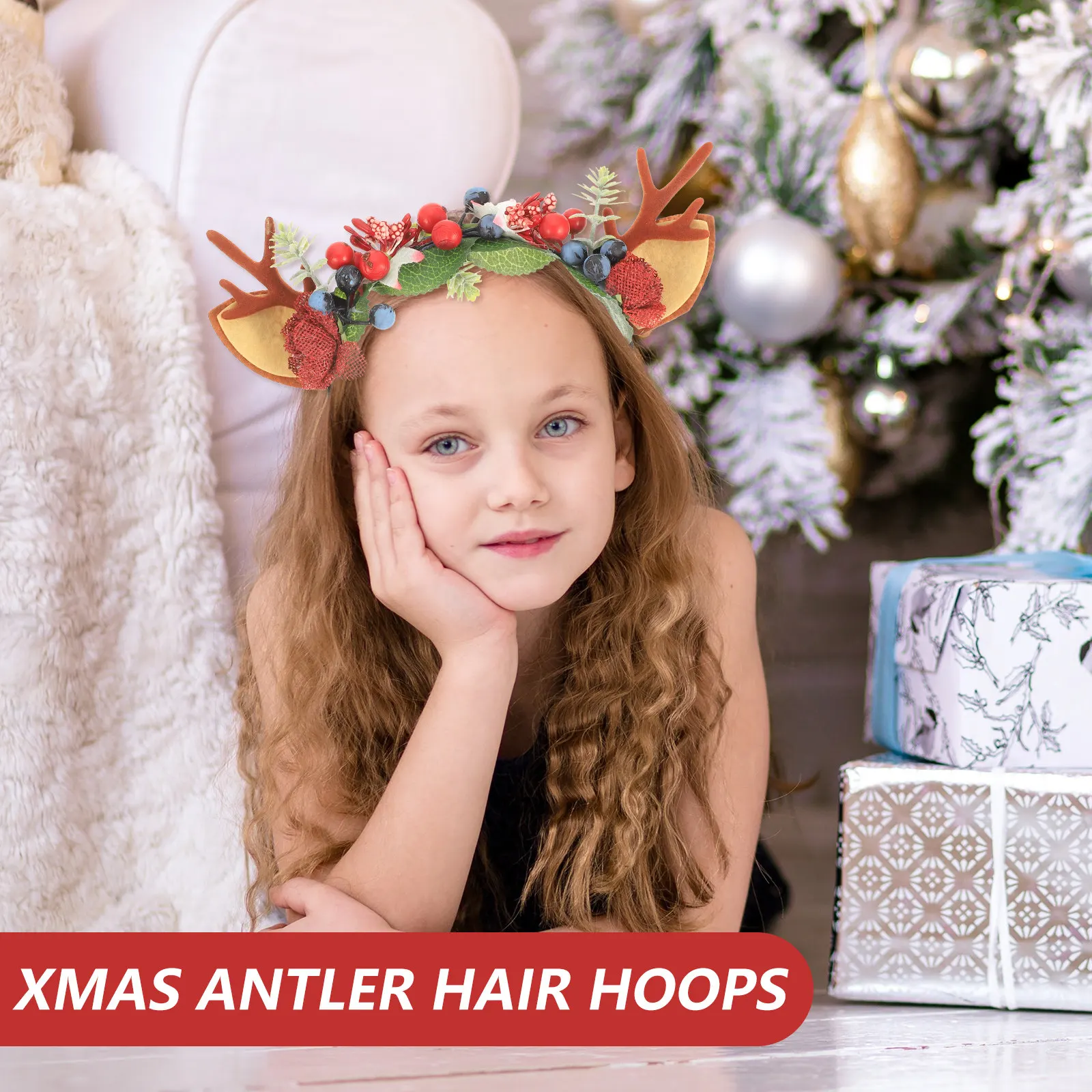 

Новогодние повязки на голову с оленьими рожками для женщин и девочек, праздничные аксессуары для вечеринок и косплея, милые заколки для волос для мероприятий