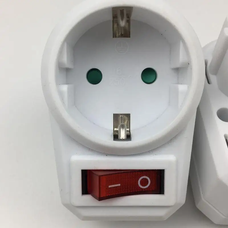 E06B Plugue conversão europeia 1 a 1 Way Adaptador energia com soquete viagem da UE