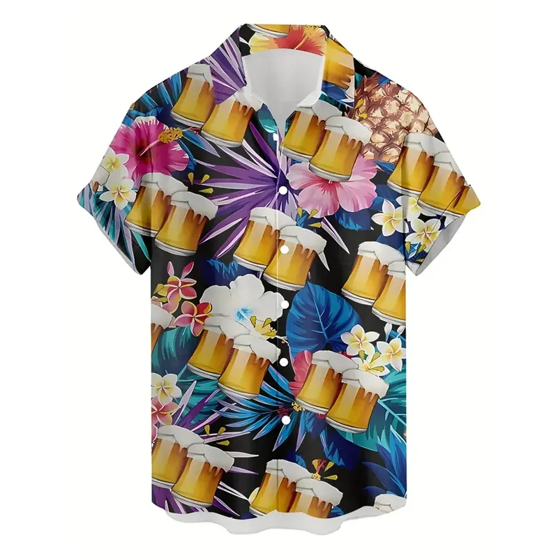 New In Beer Lover Hawaiian Shirt For Men 3D Printing Short Sleeve Button Blouse Streetwear Summer Holiday Lapel Shirts Tops