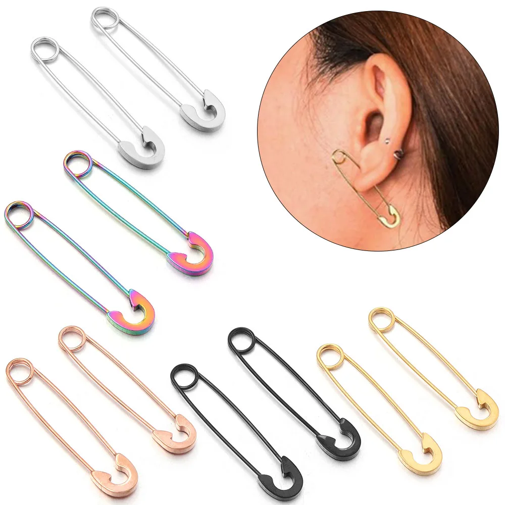 

1Pair Stainless Steel Safety Pin Stud Earrings Paperclip Earrings For Women Men Fashionable Stud Piercing Jewelry Accessories