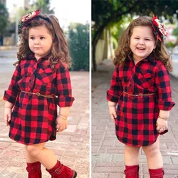 Dresses for Christmas Party Girls Toddler Plaid Pleated Mini Dress Button Down Plaid Flannel Shirts Toddler Dress Sweater Girl