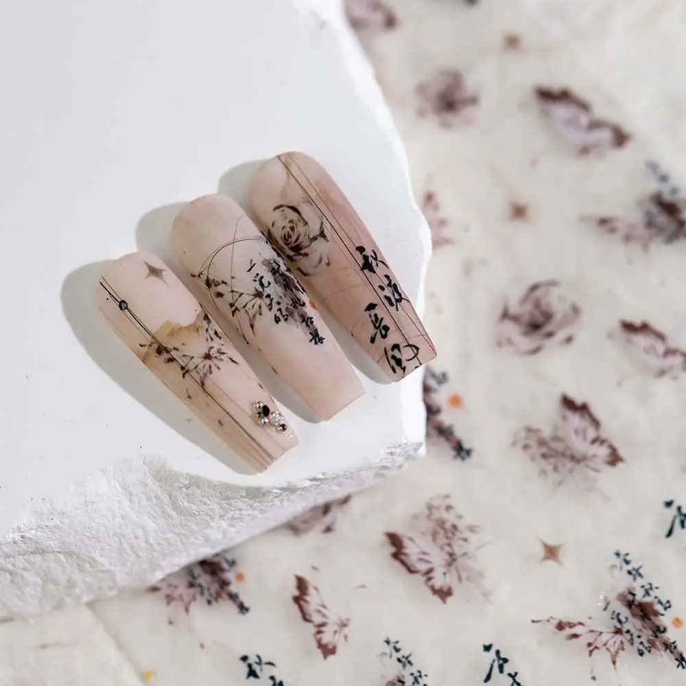 Pearl Flower Chinese Flower Nail Stickers Ink Lotus Manicure Ornaments Bamboo Nail Decals Bamboo Leaf Chinese Character