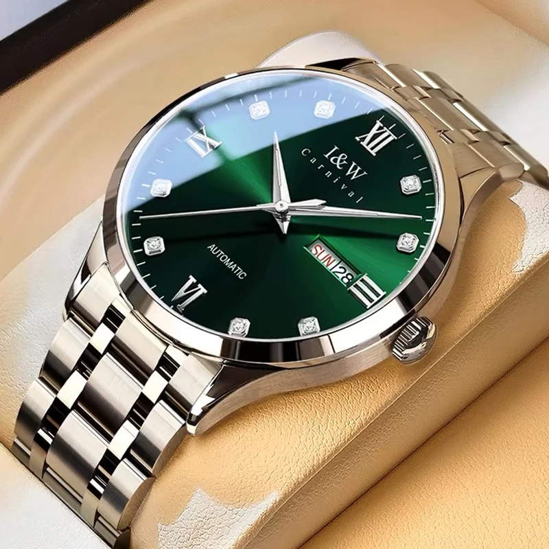 I&W CARNIVAL Men's Luxury Watch Switzerland Brand Automatic Mechanical NH36A SIIO Japan Import Sapphire Diamond Scales 555G