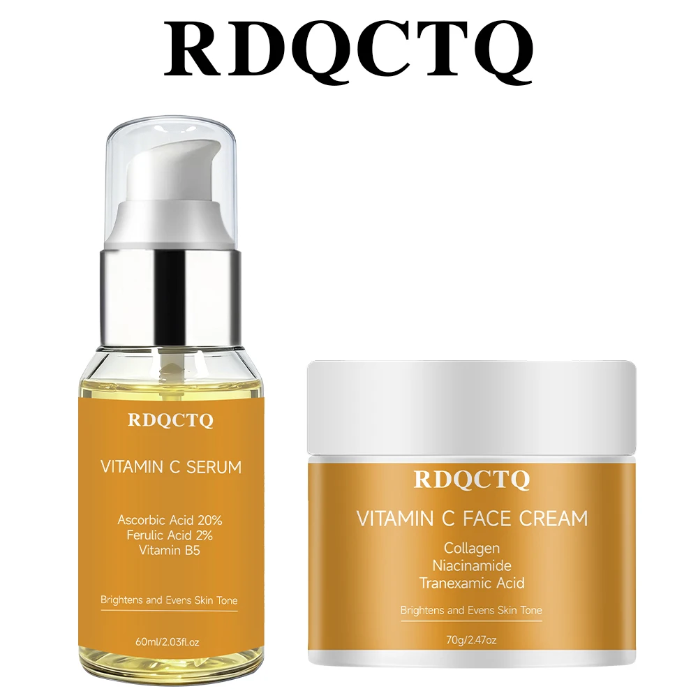 Vitamin C Serum Face Cream Set Ascorbic Acid 20% Ferulic Acid Vitamin B5 Collagen Niacinamide Tranexamic Acid Skin Care Gift Set