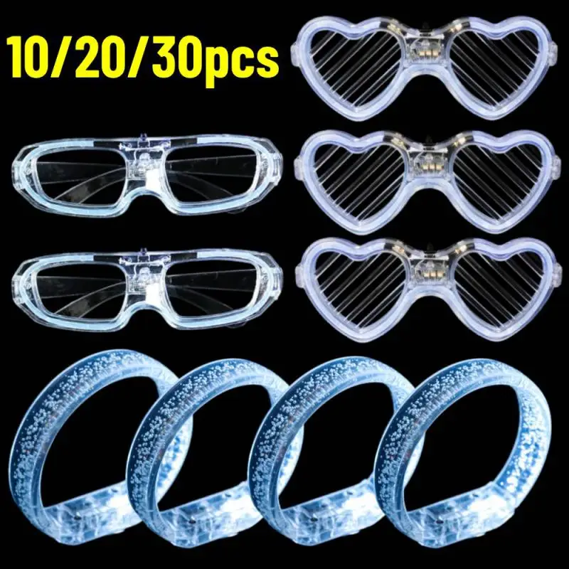 White Wedding Mix Sets LED Light Up Glasses Glow Bracelets and Flashing Bumpy Rings Wedding Christmas Gift Party Favors Supplies