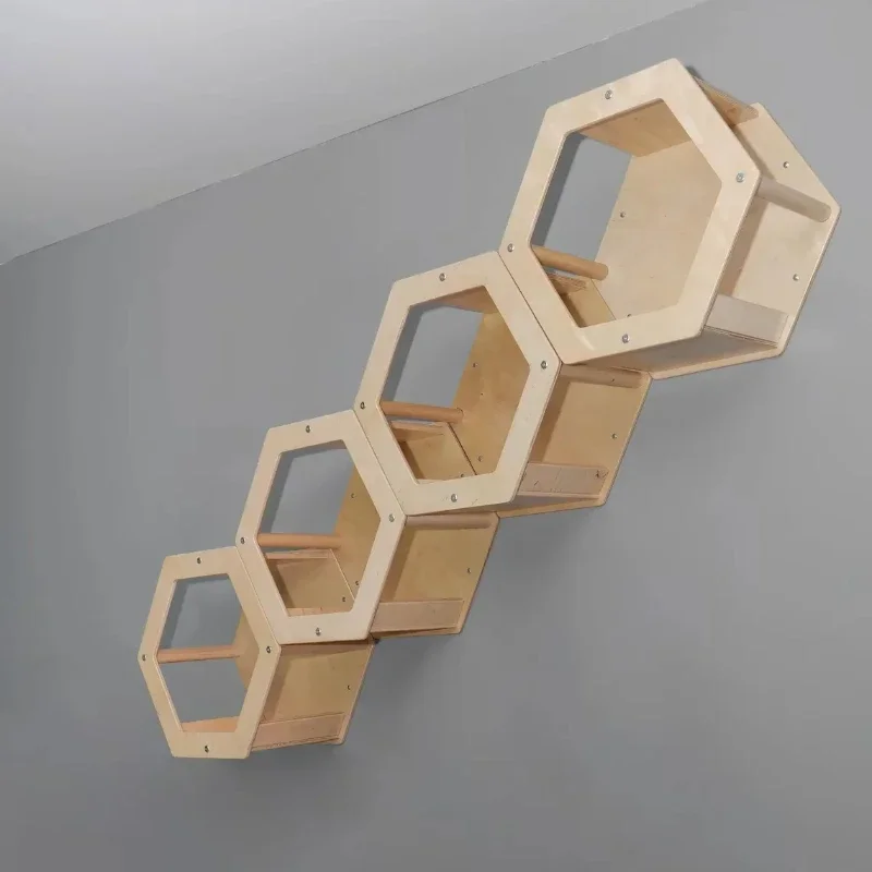 Set Of 4 Cat Tree Hexagon Shelves,Cat Tunnel Tree Furniture Corner Condo Wall Shelf Tower