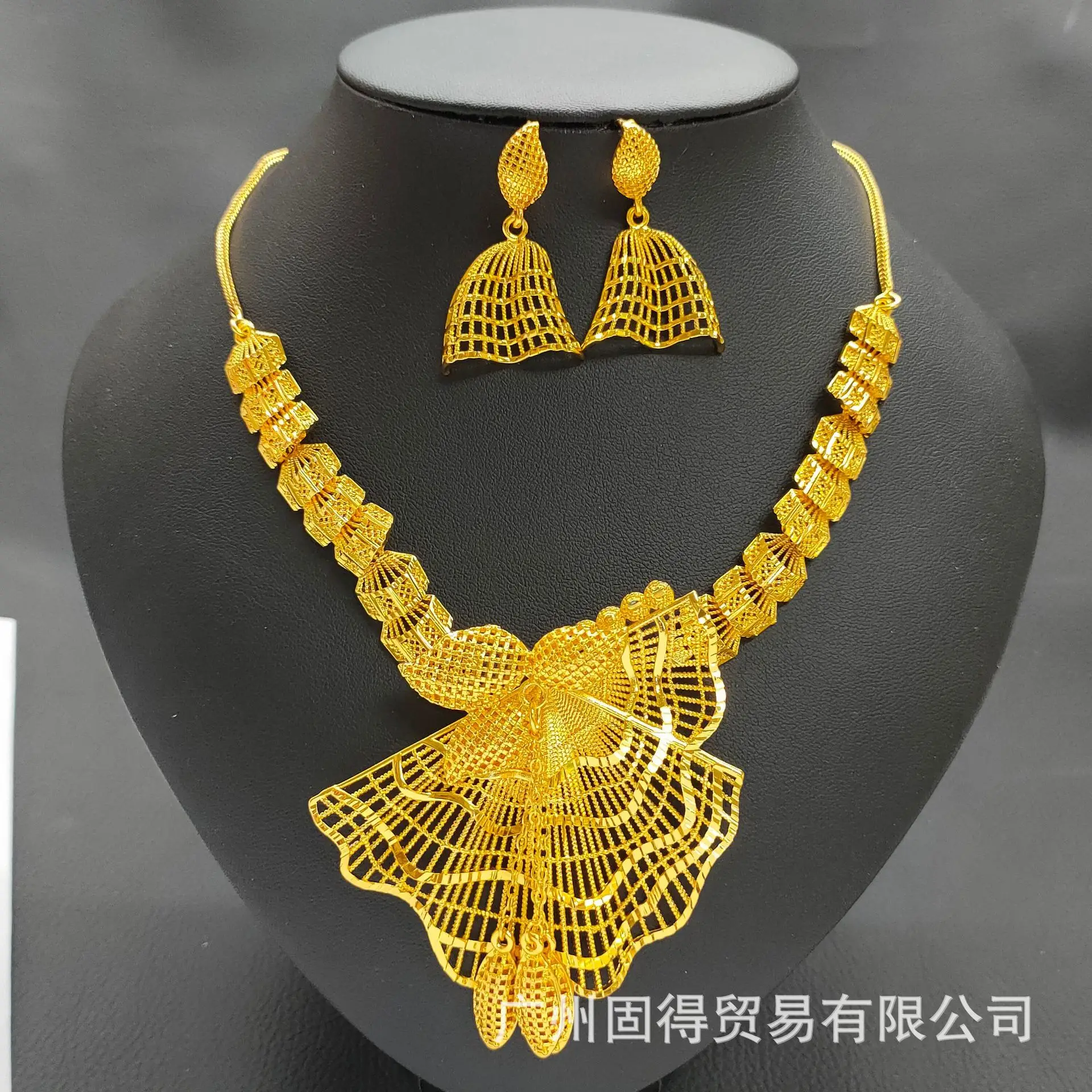 Orecchini collana placcati oro 24k medio oriente Dubai collana da sposa africana 2 pezzi Set di gioielli