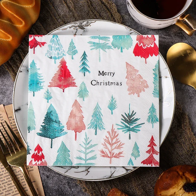 20pcs/Pac 33*33cm Colourful Christmas Tree Printed Paper Napkins Christmas Birthday Party Table Decoration Paper Placemats