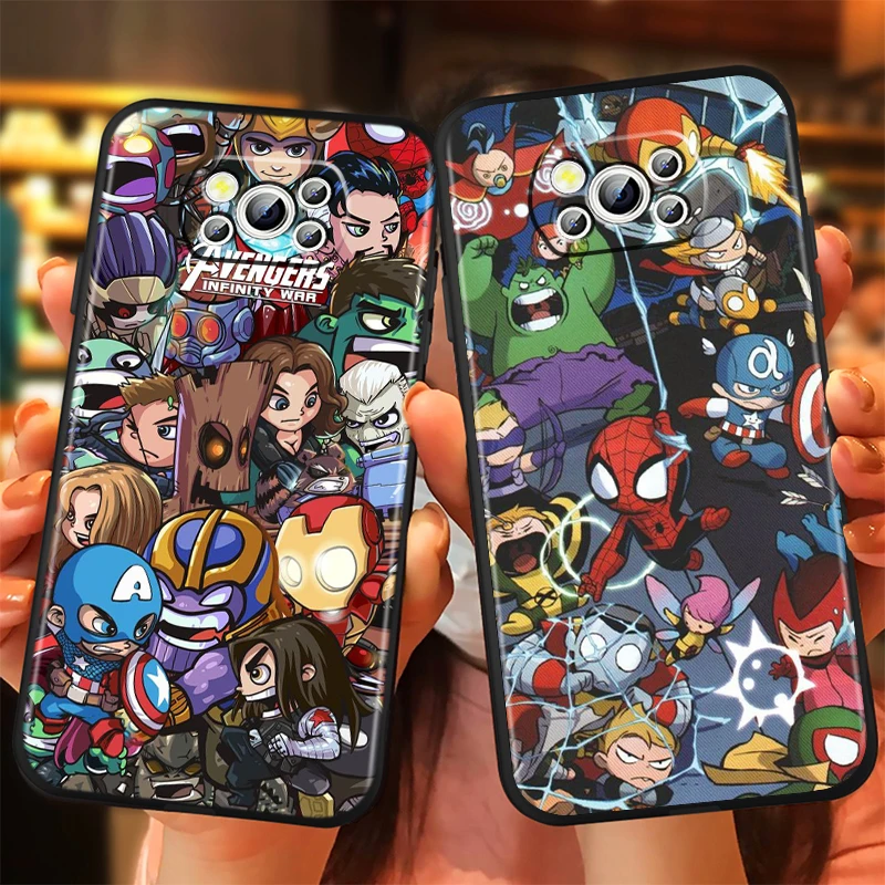 Marvel Cartoon Cute Phone Case For Xiaomi Mi Poco X5 X4 X3 M5 M5S M4 M3 F5 F4 F3 F2 C40 Pro GT NFC 5G Black Cover