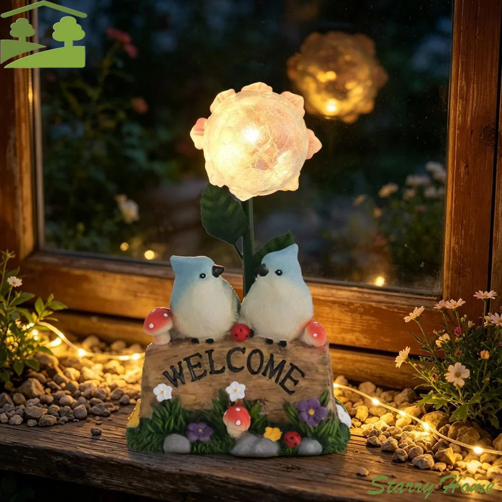 Solar Powered Garden Welcome Sign Warm Light Creative Design Solar Resin Craft Durable Resin No Wiring Needed Garden Ornament