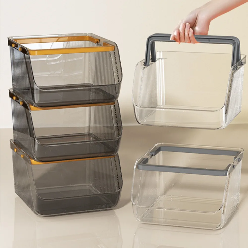 Transparent Desktop Organizer Box Stackable Large Capacity Snack Storage Basket Slant Mouth Hand-Held Cosmetics Storage Rack