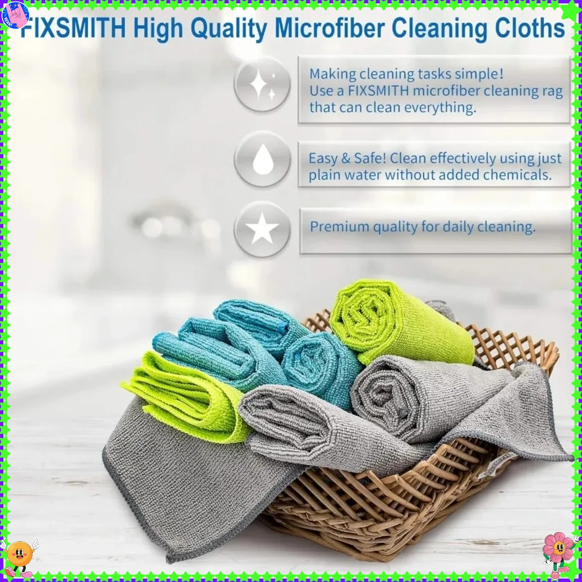 マイクロファイバークリーニングクロス - 8枚入り、12 x 16インチ、高吸収性、糸くずが出ない、拭き跡が残らないクリーニングクロス