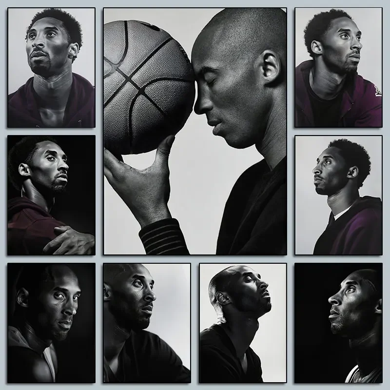 Kobe Bryant Poster Basketball Black Memba Sports Lakers Wall Art Man Cave Gift Portrait Kobe Fan Gift For Him Canvas 