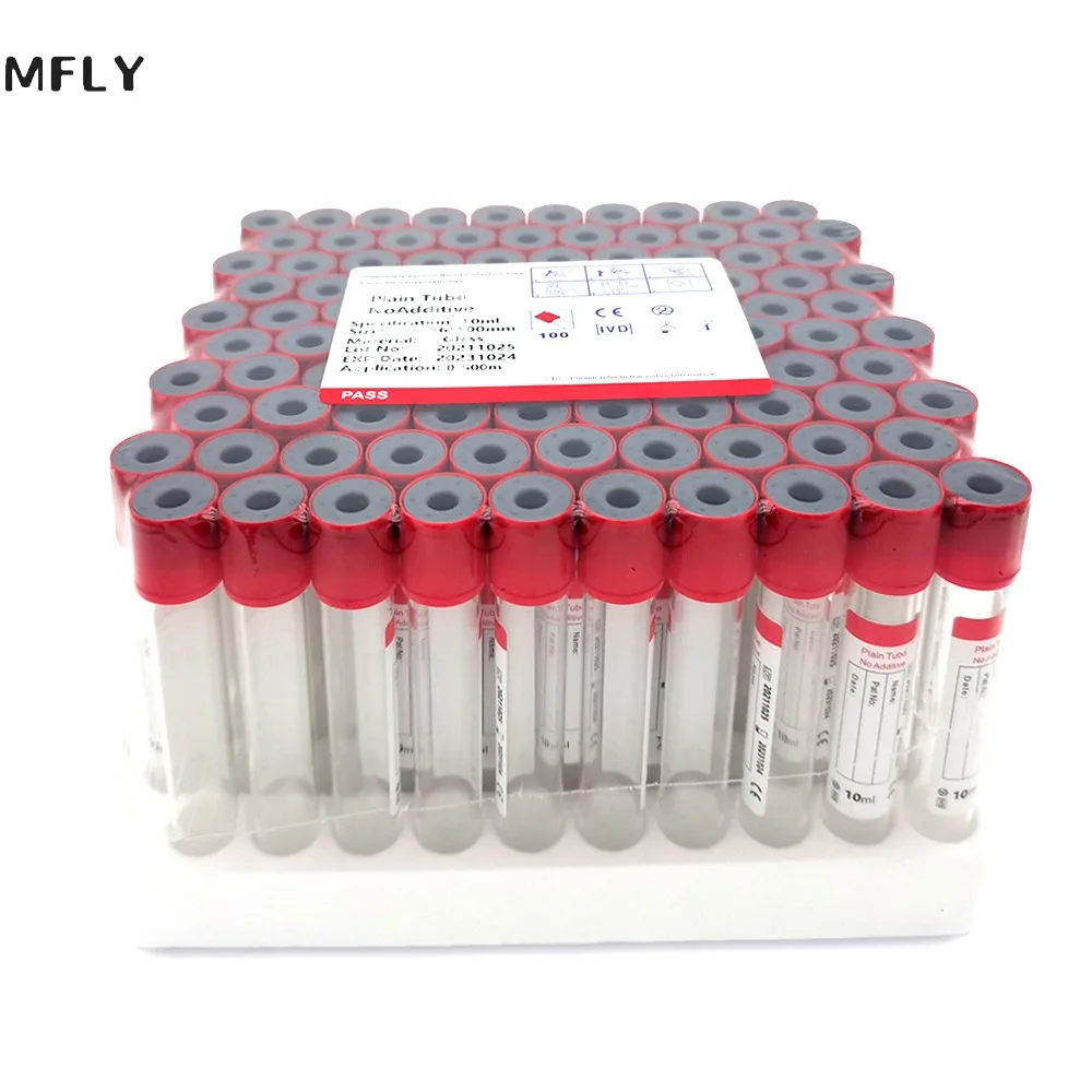 

100pcs Medical No Additive Plain Tube Plastic Vacuum Blood Collection Tube Ordinary Blood Test Tubes 10ml pet Tube