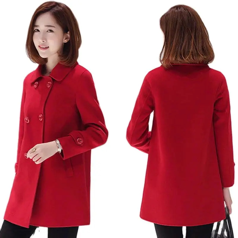 

Nice Autumn Winter Pop Woolen Coat Women's Mid-length Korean Elegant Slim Solid Wool Overcoat Casual Outerwear Female Tops R695