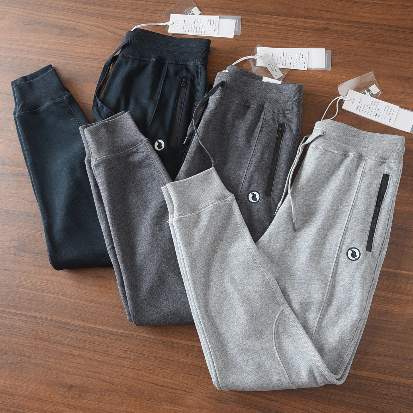 Spring Autumn New American Retro Embroidery Sweatpants Men's Simple 82% Cotton Washed Drawstring Sports Casual Ankle-tied Pants