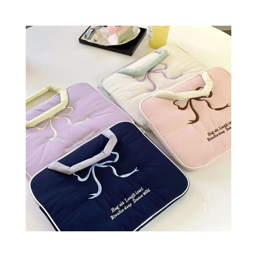 

Ins Style Embroidery Bow Laptop Tablet Storage Bag Lightweight Portable Design For 11 13 15 Inch