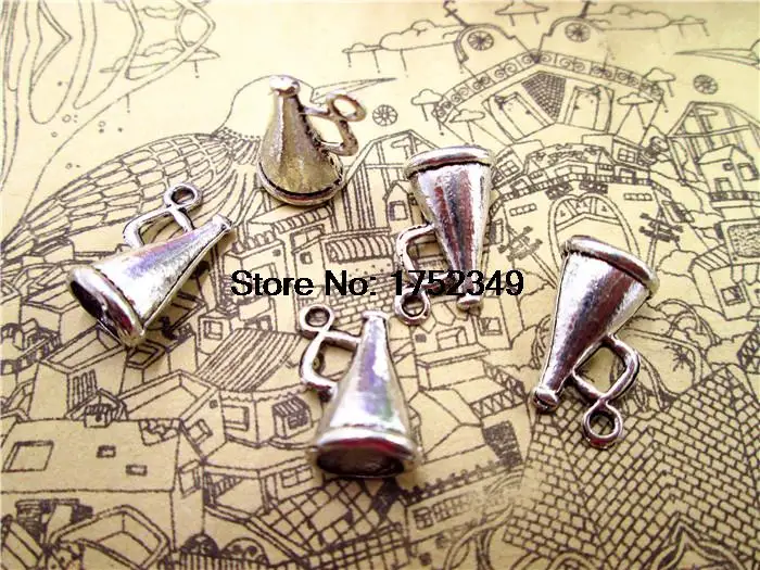 125pcs/lot--16x9mm Cheerleader 3D Megaphone  Antique Tibetan Silver  Charm Pendants