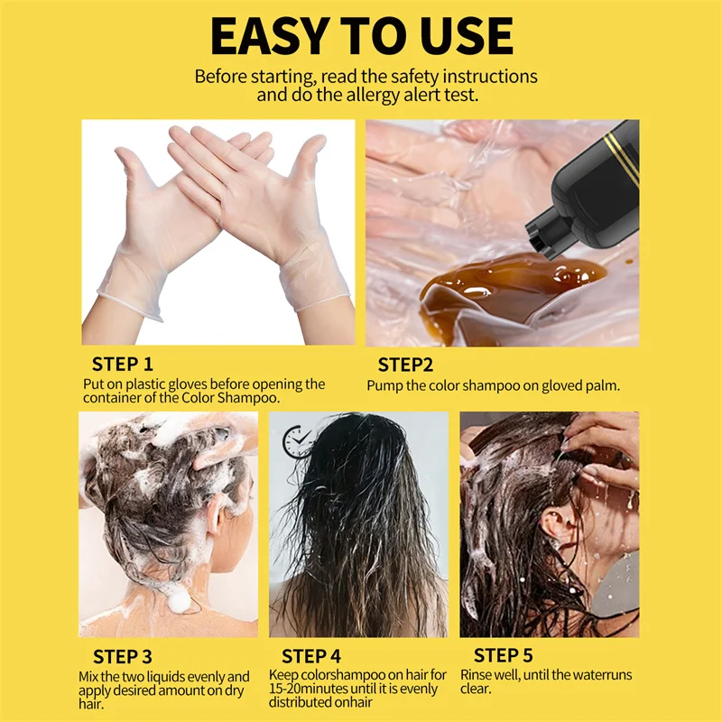 شامبو صبغ الشعر، شامبو لون أسود للشعر، شامبو تلوين فوري، لون أسود طبيعي للرجال والنساء، شامبو صبغ الشعر العشبي