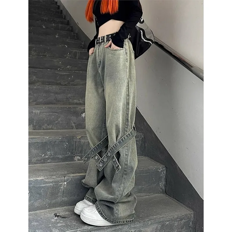 

Мужские джинсы прямого кроя в американском винтажном стиле, дизайнерские, в стиле хип-хоп, свободные, широкие, с эффектом похудения