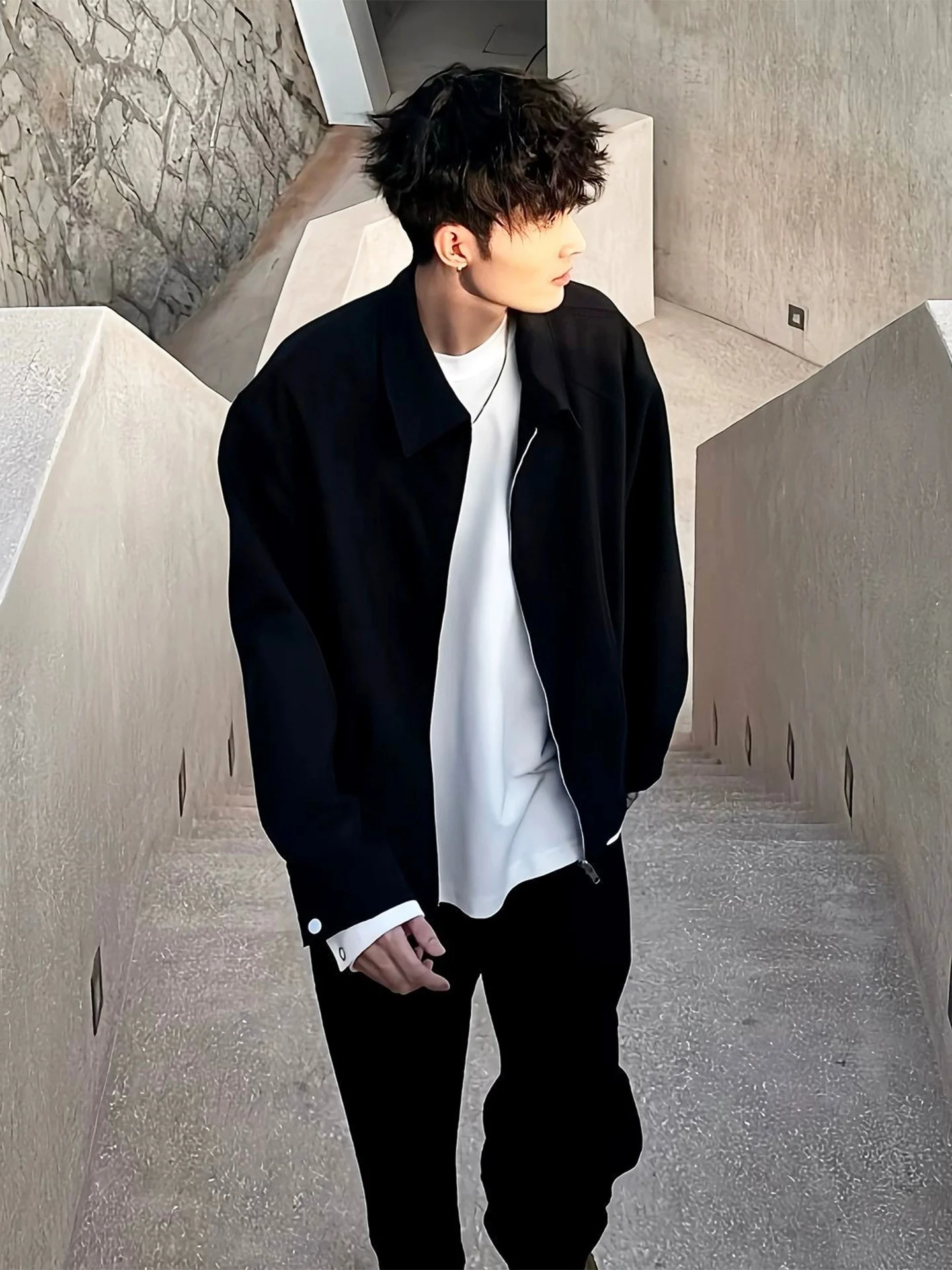 

Bla ort Flight Jaet Men's Autumn Adstrative Sle Baseball Outfit Loose Fit Youth Trend Polyester Fiber Zipper Closure