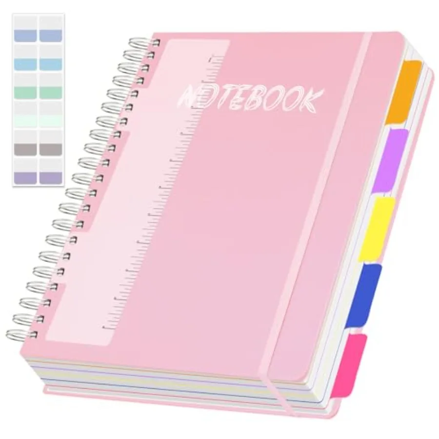 

5 Subject Notebook College Ruled 300 Pages Hardcover Spiral Notebook with Removable Dividers Tabs, 8.5" x 11" 100GSM Large A4 L