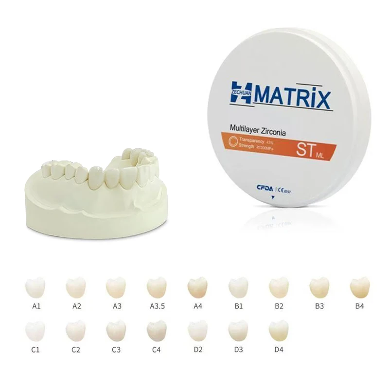 STML Multilayer Super Transparent Zirconia Block - 98mm ZECHUAN MATRiX Dental Lab Material for CAD CAM (Vita A1A2A3)