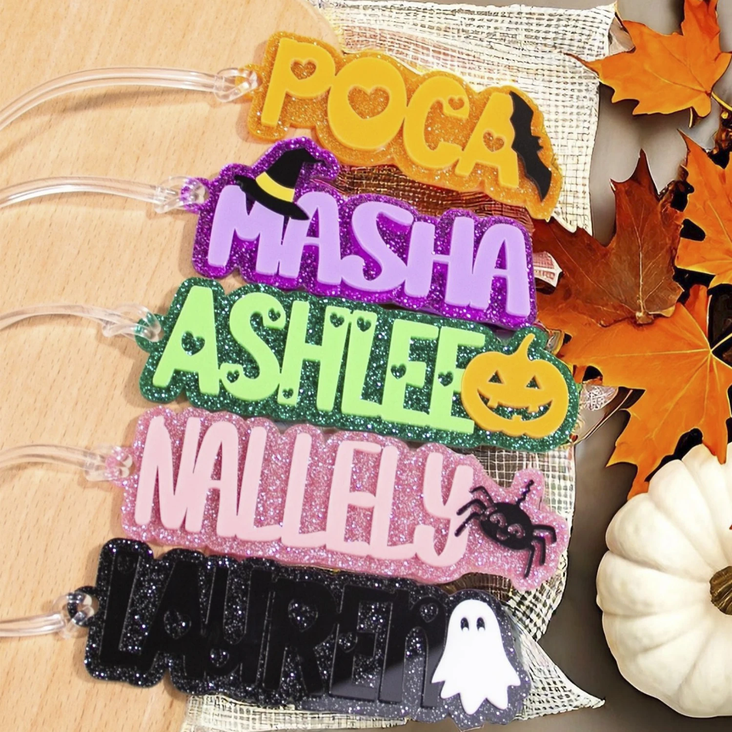 

Персонализированный 3D акриловый брелок с именем для Хэллоуина, оригинальные аксессуары для сумок с индивидуальным именем, брелки для костюмов на Хэллоуин