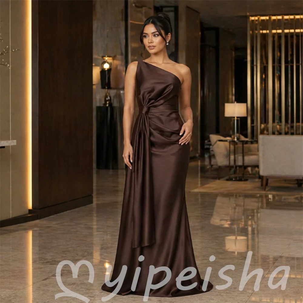 Navy Brown Simple Sizes Available Charmeuse Pleat Bow Mermaid Strapless Floor-Length Evening Dresses Guest Customized