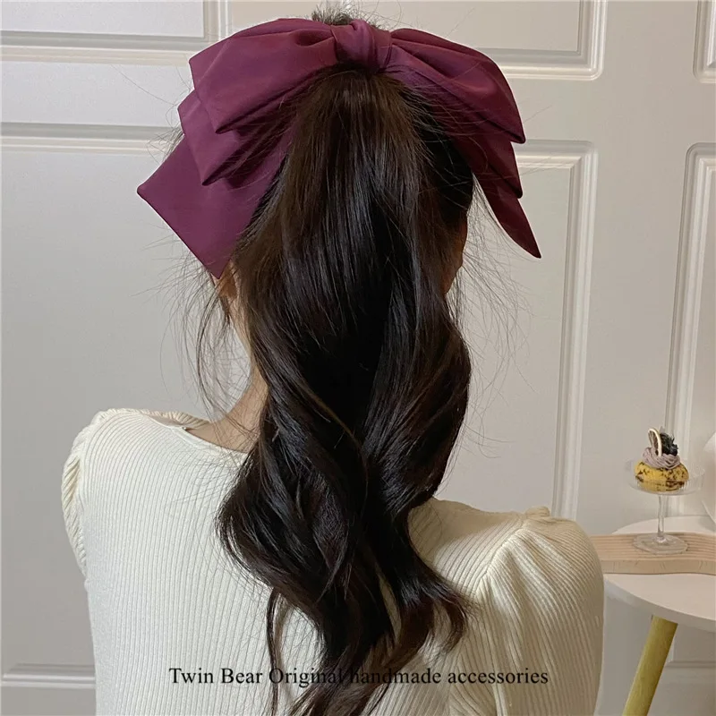 New Fashion High Quatity Satin Big Bow Hairpins Popular Hair Clip Women Sweet Solid Three-layer Bow Drape Hairgrip Accessories