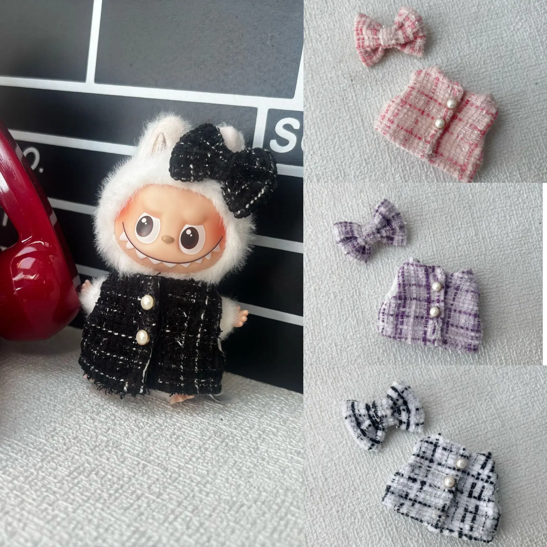 

Clothes & Accessories For 10cm Labubu 4.0 Dolls Elegant Tweed Garments With Bow Hair Accessories