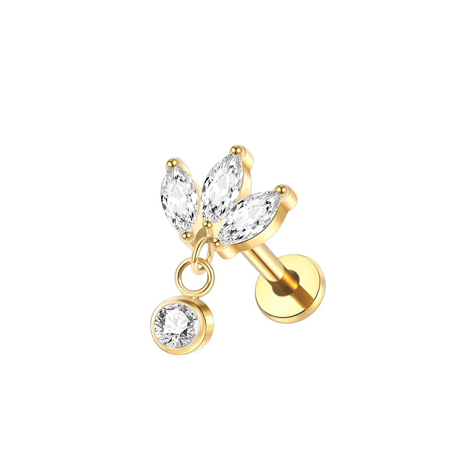 1PC Implantaat Grade Titanium Zirkoon Stud Oorbel Intern Schroefdraad Ster Labret Piercing Lip Monroe Helix Tragus Piercing Sieraden